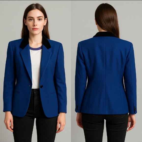 Vintage  Toffs 80s Rare Style Vibrant Blue With  Purple Lining  Wool Blazer Sz 2 - Picture 1 of 7